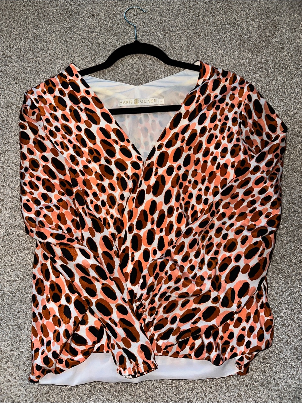 Marie Oliver Orange and Black Leopard-Print V-Neck Wrap Blouse